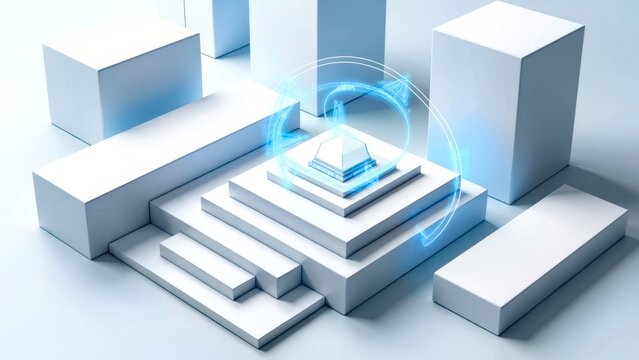 Abstract 3D geometric shapes with holographic data visualization