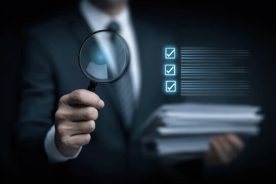 Professional management examines the project performance record and internal law guidelines hidden within the voluminous paperwork.