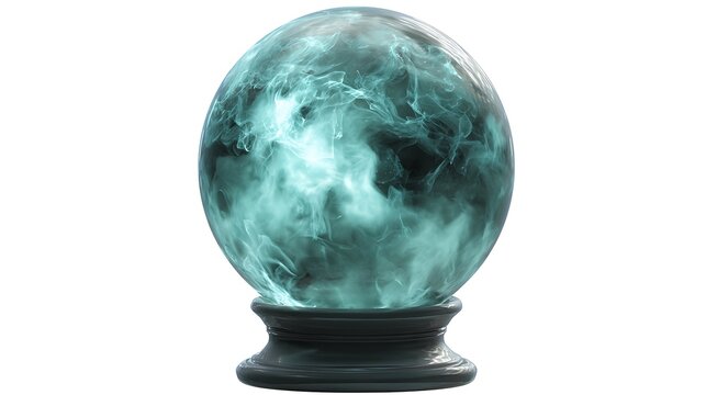 Dark teal crystal sphere with smoke, AI generated artwork