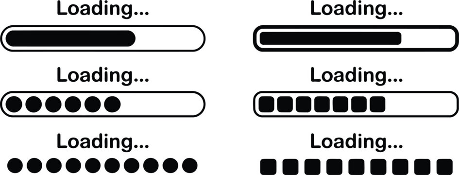 Loading screen progress indicators a collection of black and white designs