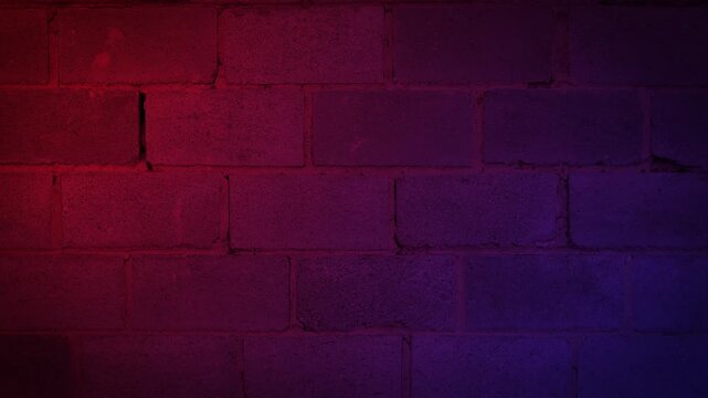 A looping animation of red and blue light moving against a brick wall. 4K