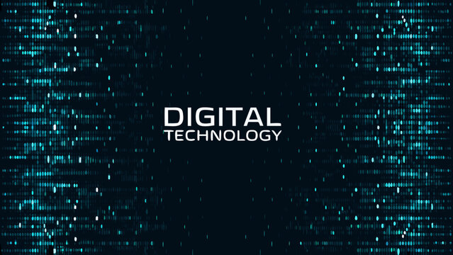 Abstract digital technology background featuring cascading binary code and the word digital