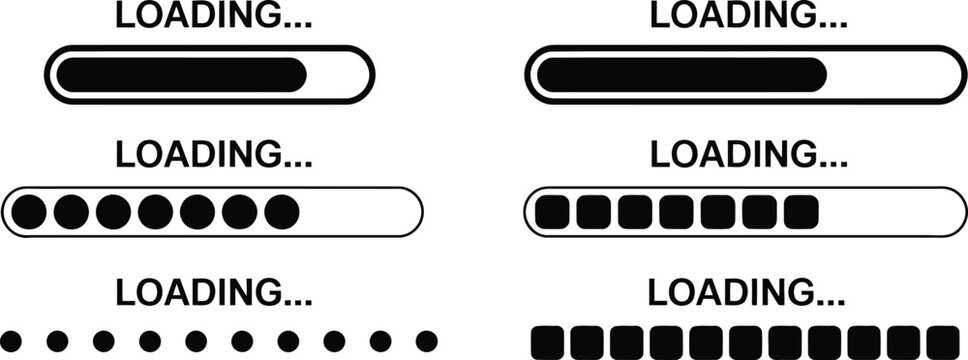 Loading screen progress indicators a collection of black and white designs