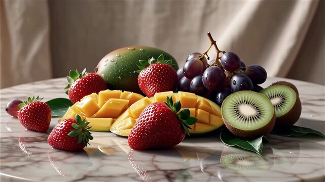 Fresh fruits rotation, healthy food, 4K
