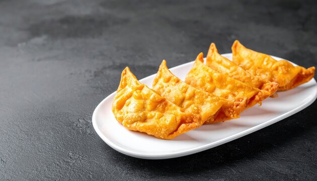 Golden Crispy Fried Prawn Dumplings Served on a White Plate