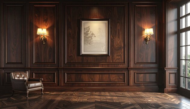 Elegant Interior Design with Wooden Paneling and Classic Armchair for Luxury Living Spaces.