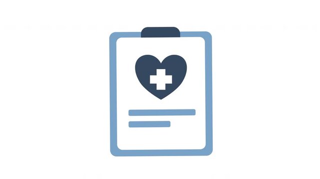medical clipboard with heart and cross symbol on blue background, representing healthcare, treatment, and hospital