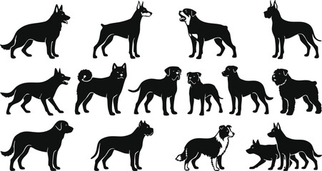 Fototapeta premium Premium Black Dog Silhouette Vector Set – High Quality Dog Silhouettes Collection for Design, Clipart & Branding