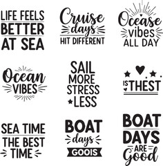 Obraz premium Sea Ocean Lifestyle Quote Typography Bundle, Coastal Relax Inspirational Lettering