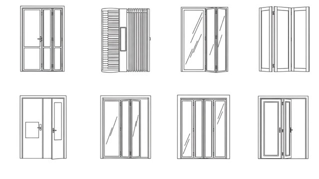 Various styles of modern doors and windows in architectural design