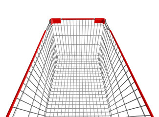 Top view close up empty red shopping cart isolated on white background © Supachai