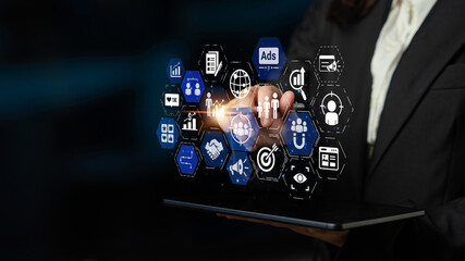 Fototapeta premium Concept of target group strategy optimizes digital marketing. This approach focuses on specific target group demographics, enhancing campaigns for effective reach and engagement. Entice