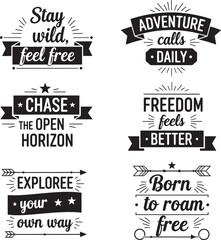 Obraz premium Adventure Wild Freedom Typography Bundle, Explore Life Inspirational Lettering