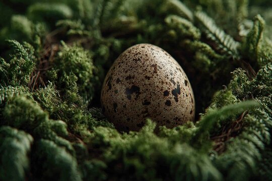 Nestled in lush greenery, unique speckled egg rests quietly amon