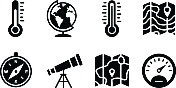 Weather and navigation icons set a collection of meteorological and geographic tools