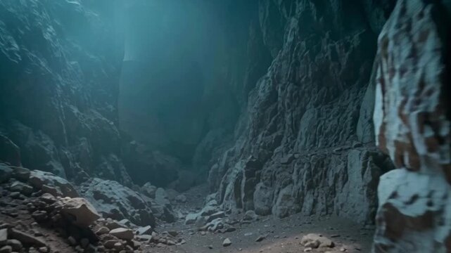 Exploring the depths of a rugged, rocky cavern, where shadows play across the textured walls and a sense of mystery prevails