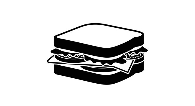 Black sandwich icon, vector sandwich illustration, food symbol, flat design