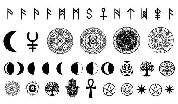 Esoteric symbols vector black occult runes alchemy mystical set