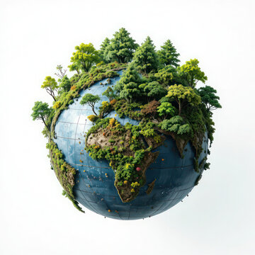 Green moss covered globe symbolizing nature conservation and ecological balance for our planet