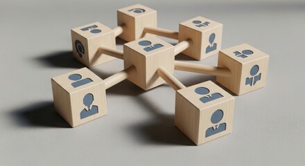 Obraz premium Interconnected wooden blocks symbolizing teamwork and collaboration among professionals