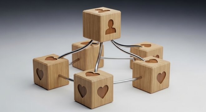 Interconnected wooden blocks symbolizing relationships and networked connections