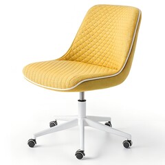 Fototapeta premium Modern Yellow Quilted Swivel Desk Chair Isolated on White