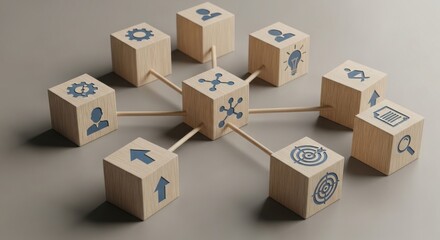 Fototapeta premium Interconnected wooden blocks symbolizing integrated business processes and strategies