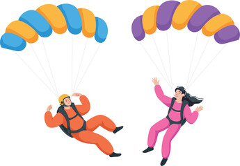 Parachuting people vector illustration, skydiving adventure sport characters with parachute outdoor extreme activity design © Masum