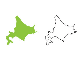 Naklejka premium 北海道の塗りと線のイラストセット