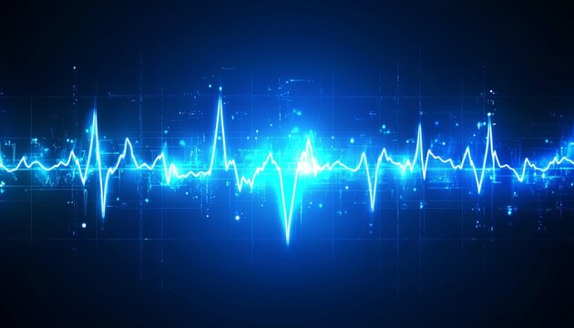 Vital Signs Pattern High-Tech Blue Cardiogram with Medical Analysis and Heartbeat Monitor Insights
