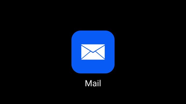 A dark background app icon showing the native blue mail envelope symbol labeled Mail representing the default email client application on mobile devices
