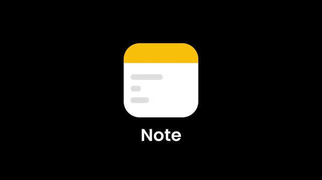 A dark background app icon displaying a yellow rounded square with white lined paper symbol labeled Note for a text note taking and memo writing application