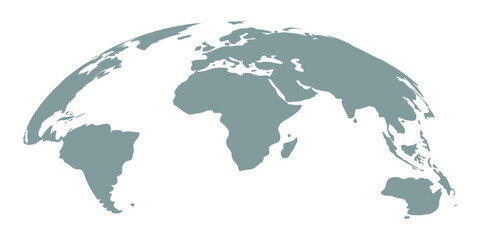 Naklejka premium Curved world map silhouette with half globe of blue planet Earth, global business geography illustration featuring Africa, Asia, America, Europe and Australia continents, travel vector infographic for