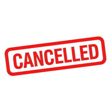 Red cancelled stamp or badge with bold text