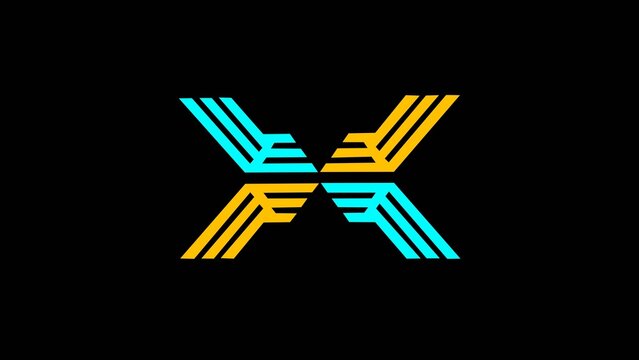 A modern and minimal abstract letter "X" logo created with clean geometric line elements. The symmetrical design features sharp angles and parallel lines, giving it a futuristic and professional look.