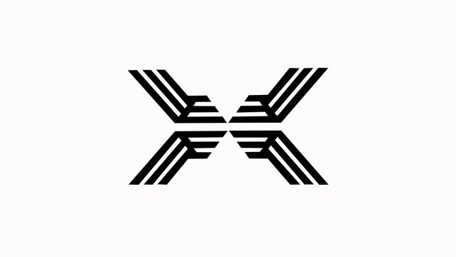 A modern and minimal abstract letter "X" logo created with clean geometric line elements. The symmetrical design features sharp angles and parallel lines, giving it a futuristic and professional look.