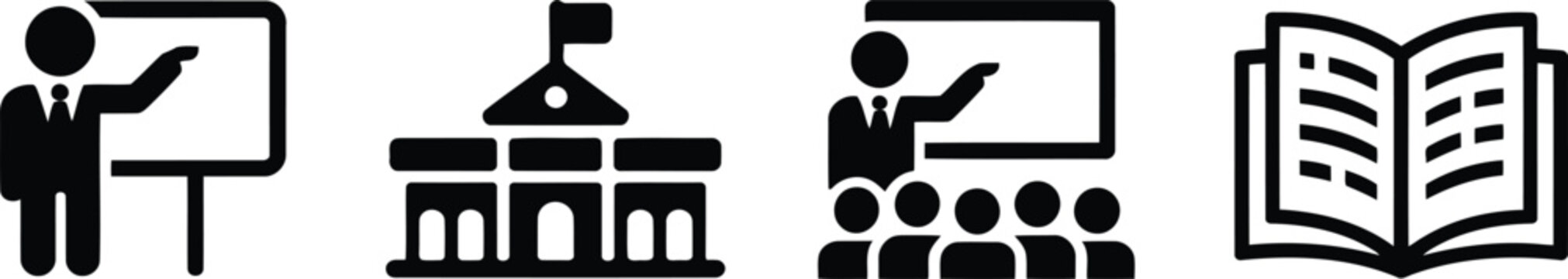 Four black silhouette icons representing music performance and cultural instruments