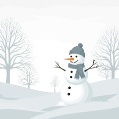 Obraz premium Happy Snowman with Scarf and Hat in Snowy Winter Landscape