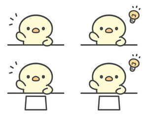 手を挙げるひよこの手書きイラストセット　学校・授業・ひらめく © Nitomaru