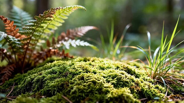 Moss and ferns in forest