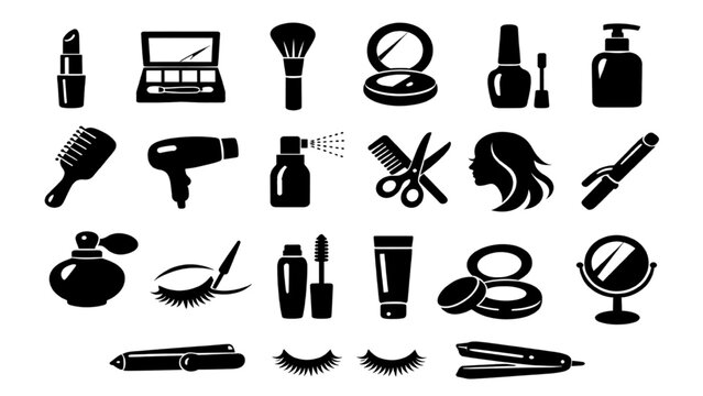 Essential Beauty Collection: A stylish assemblage of beauty essentials, meticulously arranged to showcase a comprehensive array of cosmetic tools.