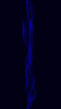 Abstract blue wave formed by particles on dark background motion energy data science technology motion energy data sciene