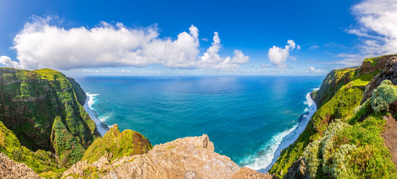 Aerial panoramic view of Garganta Funda viewpoint in Madeira