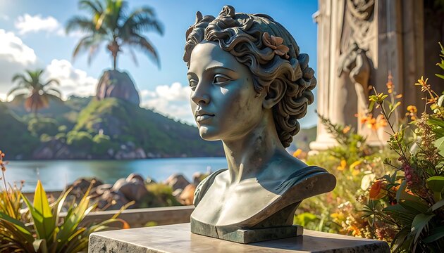 Classical bust, lush tropics