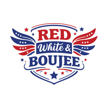 Funny patriotic red white and boujee typography with wings PNG isolated vector