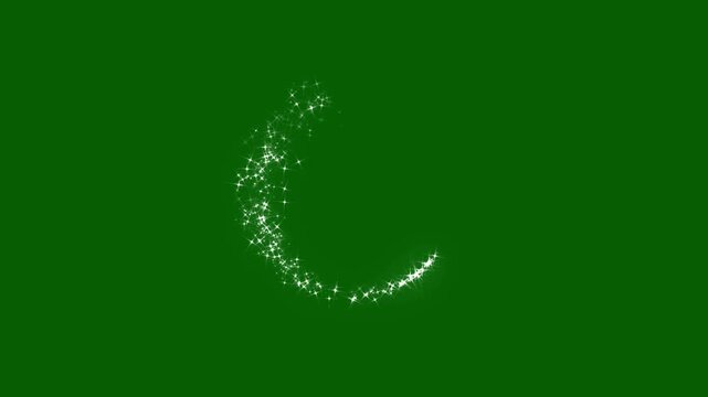 Sparkling stars light animation and particles on green background, sparkle abstract glow shimmer, magic trail sparkling glitter star dust, shimmering particle twinkle effect, sparkle line burst. 4k