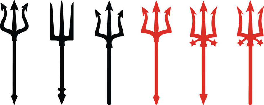 Trident vector icons in black and red colors for design