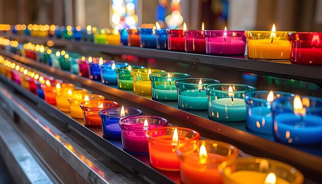 Colorful lit candles