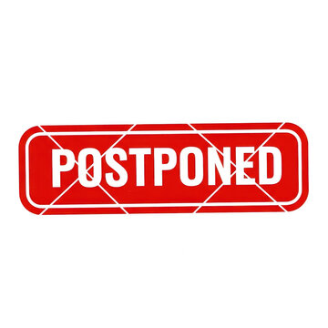 Red postponed stamp or badge with bold text