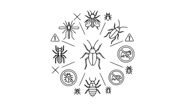 Pest insect outline icon set vector with mosquito cockroach termite bug control editable stroke set